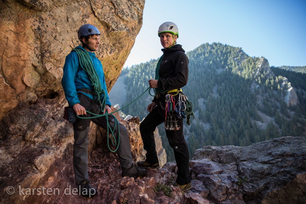 "First of all, I wanted to say thank you for an excellent even that all of you put on in Boulder!  It was an honor to be a part of it all and I look forward to next year! On top of that, I also wanted to give supportive feedback to Arno for putting on a truly excellent clinic. I just wanted to say that his Warrior's Way clinic should be a part of every Annual Meeting as it really helped give me great tools to use with my clients that are certainly powerful and unique." Cody Bradford Single Pitch Instructor. James Bronson of Arc'teryx on the left, Bradford on the right.