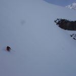 Chris Marshall drops into the Million Dollar Couloir on Mt. Cayoosh