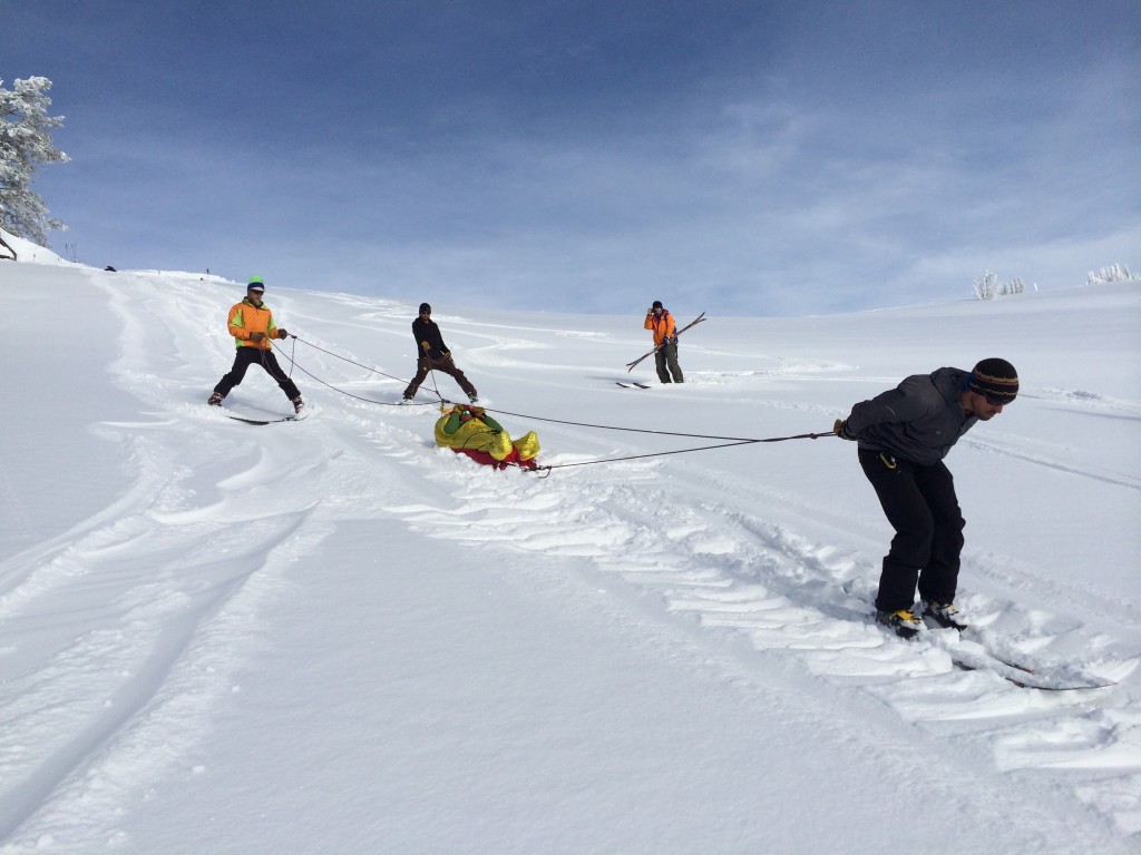 Rescue Scenario, Baldy Yurt, Tetons. Chris Edwards, Dan Corn, Ryan Ghelfi, Jeff Ward