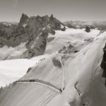 Descending the narrow trail from the top of the Aiguille du Midi
