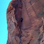 Steve Levin smoothly ascending The Fox (5.10d), our movement exam route.