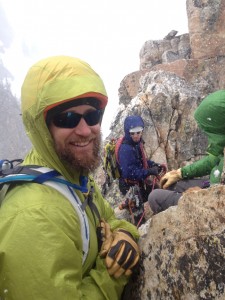 Josh Jackso, Ryan Huetter and Ron Paproski working the summit of the Cube