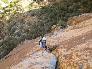 Mike Poborsky and Drew Daly climb the second pitch of Wholesome Fullback