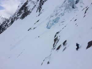 Eric Demonstrating a technical downhill guide on the NE Glacier of Cayoosh BC Photo Dylan Taylor