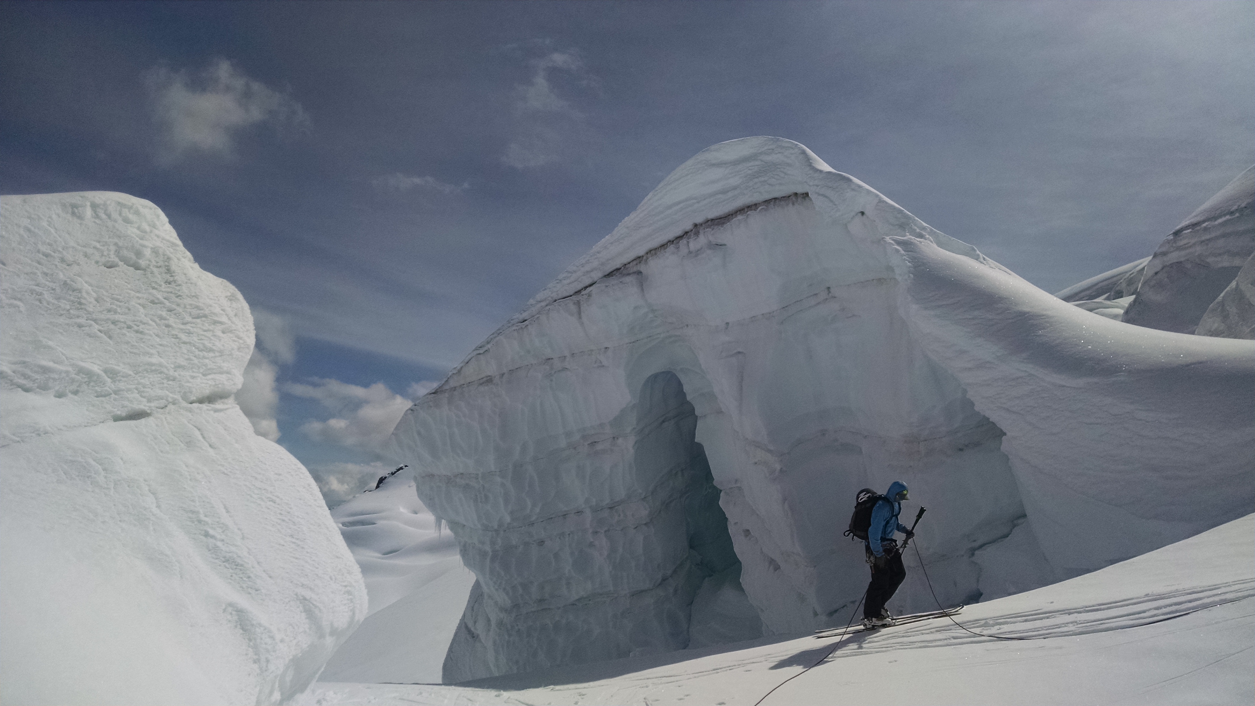 Team Eh negotiates the ice fall