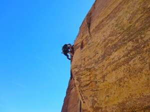 Mike Poborsky sends the crux of Triassic Sands
